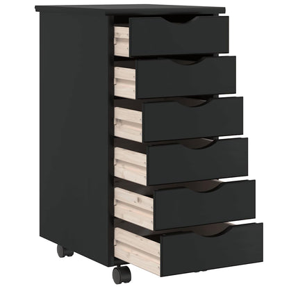 vidaXL Rollschrank mit Schubladen MOSS Schwarz Massivholz Kiefer
