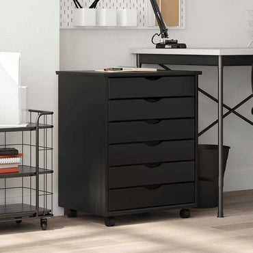 vidaXL Rollschrank mit Schubladen MOSS Schwarz Massivholz Kiefer