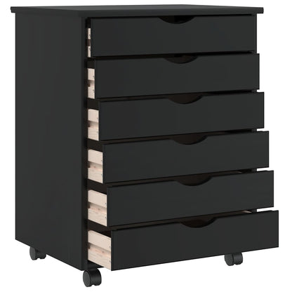 vidaXL Rollschrank mit Schubladen MOSS Schwarz Massivholz Kiefer