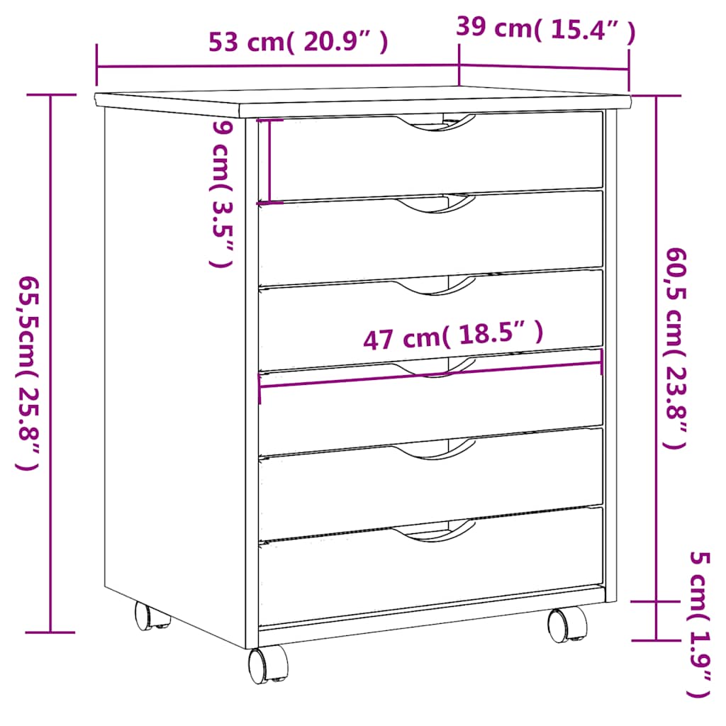 vidaXL Rollschrank mit Schubladen MOSS Schwarz Massivholz Kiefer