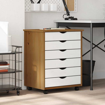 vidaXL Rollschrank mit Schubladen MOSS Honigbraun Massivholz Kiefer