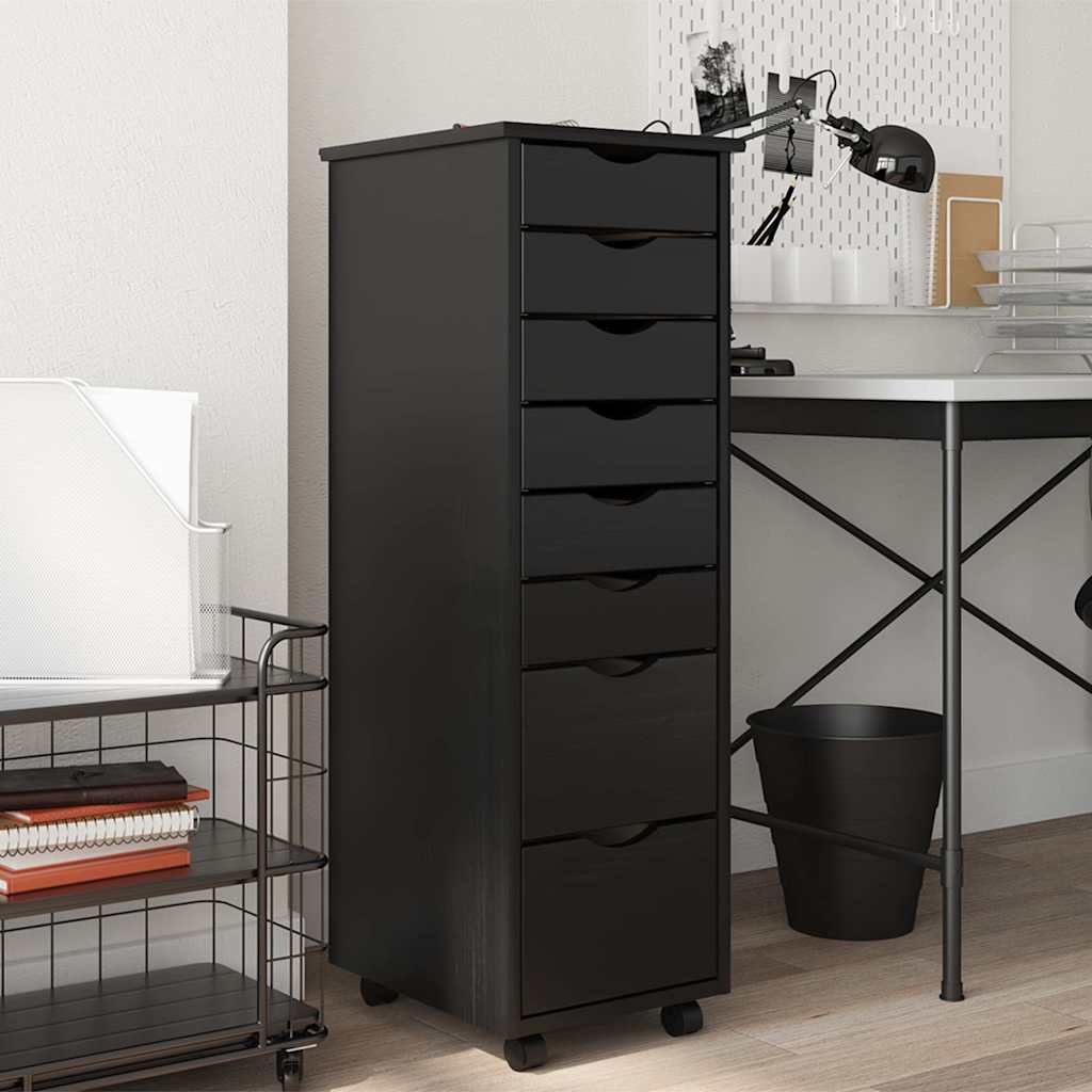 vidaXL Rollschrank mit Schubladen MOSS Schwarz Massivholz Kiefer