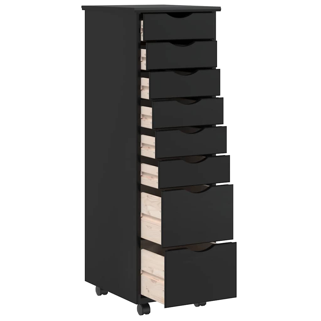 vidaXL Rollschrank mit Schubladen MOSS Schwarz Massivholz Kiefer