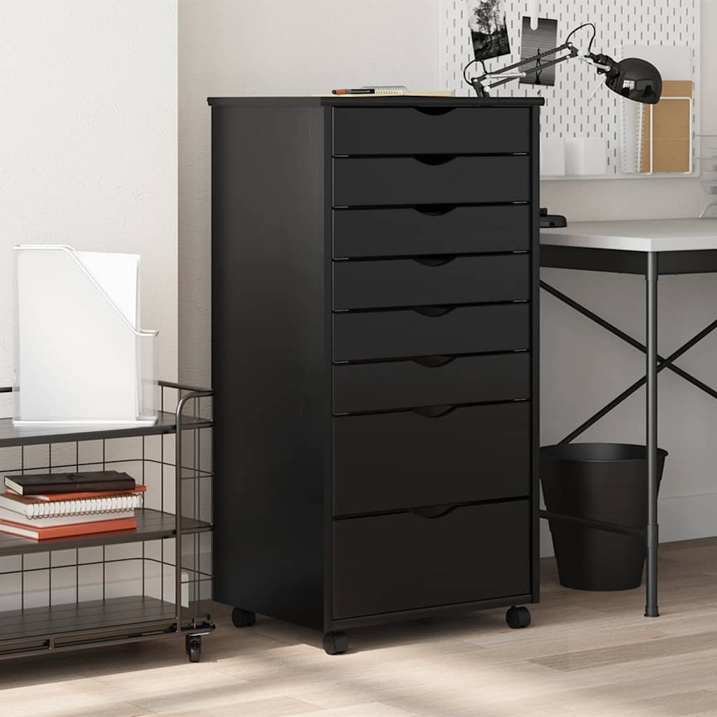 vidaXL Rollschrank mit Schubladen MOSS Schwarz Massivholz Kiefer
