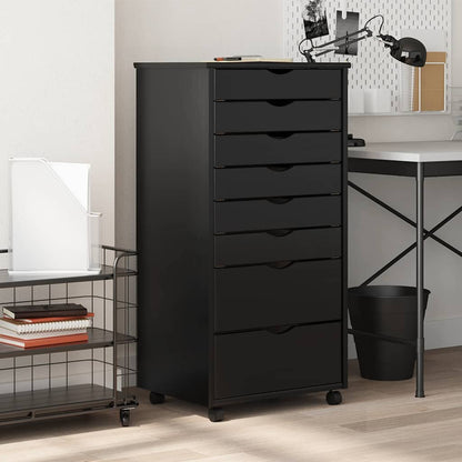 vidaXL Rollschrank mit Schubladen MOSS Schwarz Massivholz Kiefer