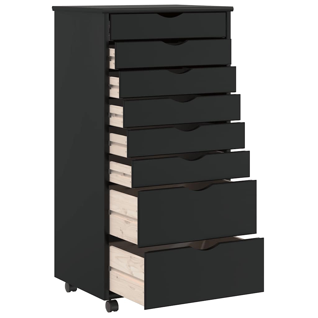 vidaXL Rollschrank mit Schubladen MOSS Schwarz Massivholz Kiefer