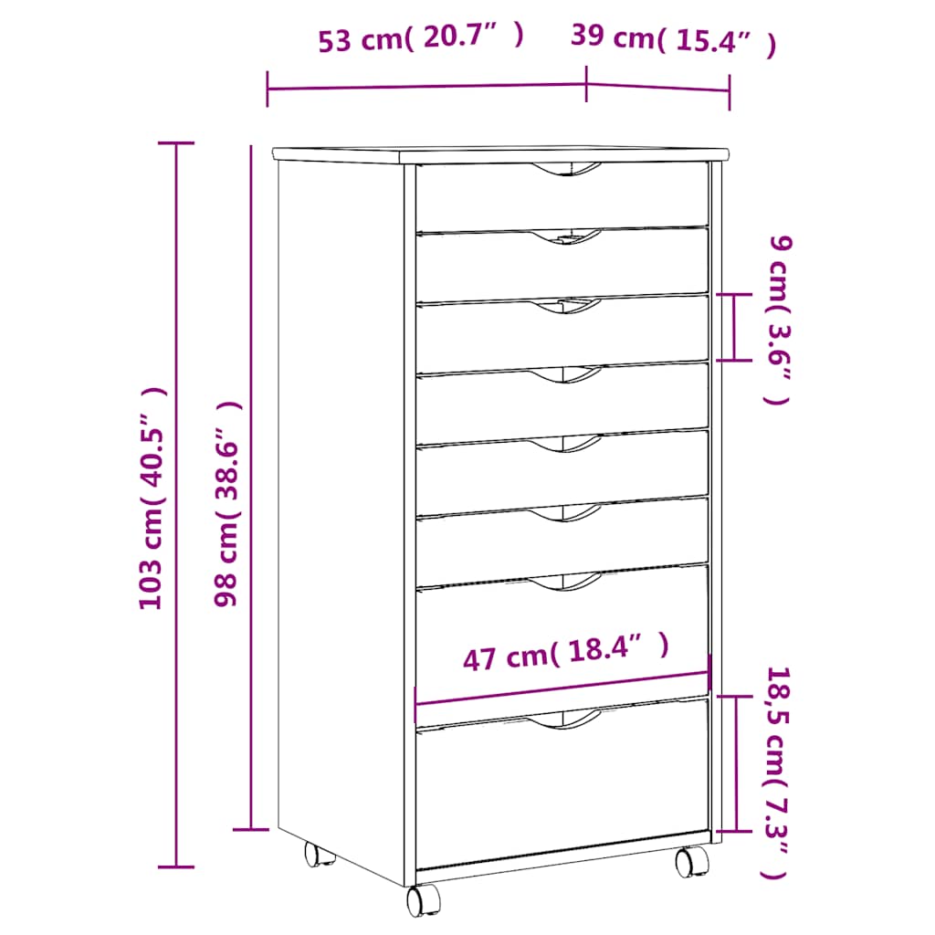 vidaXL Rollschrank mit Schubladen MOSS Schwarz Massivholz Kiefer