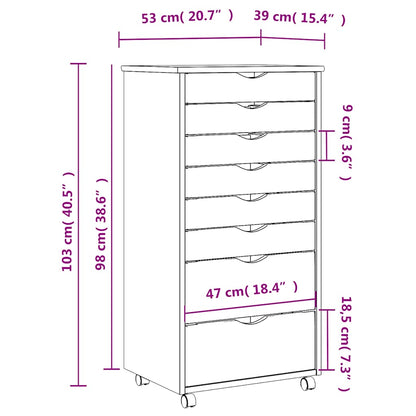 vidaXL Rollschrank mit Schubladen MOSS Schwarz Massivholz Kiefer