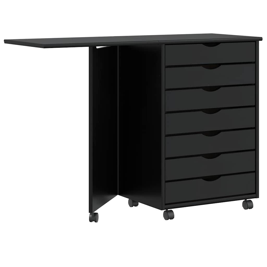 Rollschrank mit Schreibtisch MOSS Schwarz Massivholz Kiefer