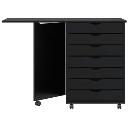 Rollschrank mit Schreibtisch MOSS Schwarz Massivholz Kiefer