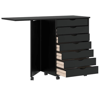 Rollschrank mit Schreibtisch MOSS Schwarz Massivholz Kiefer