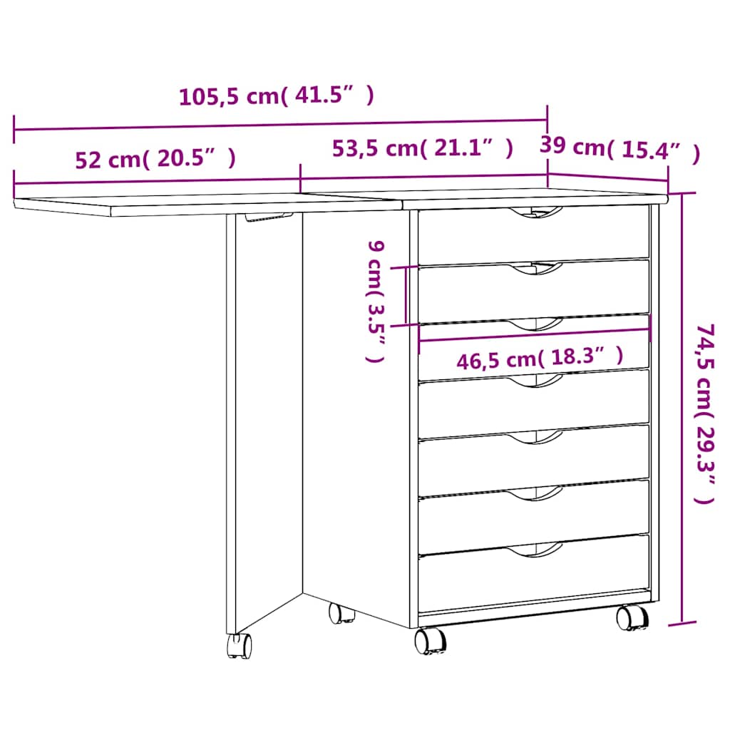 vidaXL Rollschrank mit Schreibtisch MOSS Honigbraun Massivholz Kiefer