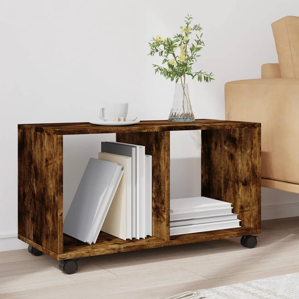 vidaXL Armoire à roulettes Chêne fumé 72x33x42,5 cm Bois d'ingénierie