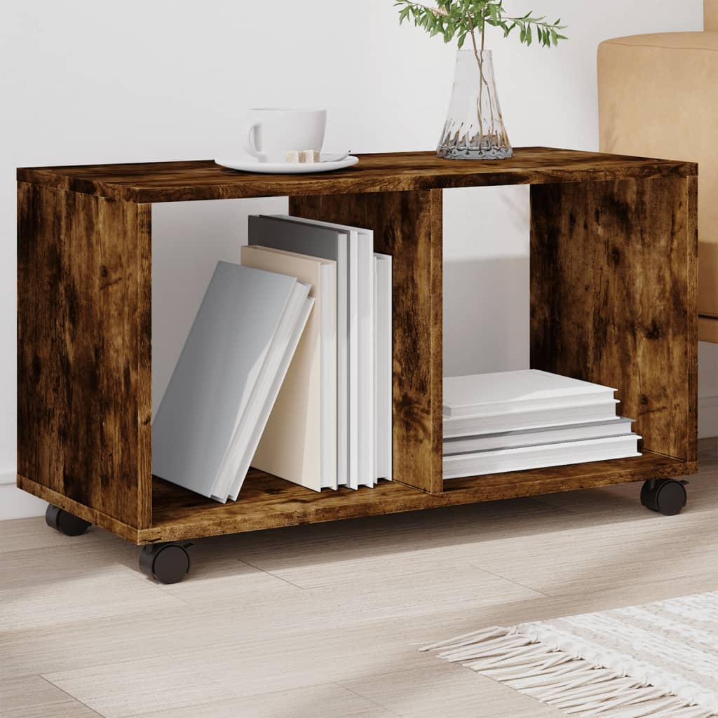 vidaXL Armoire à roulettes Chêne fumé 72x33x42,5 cm Bois d'ingénierie