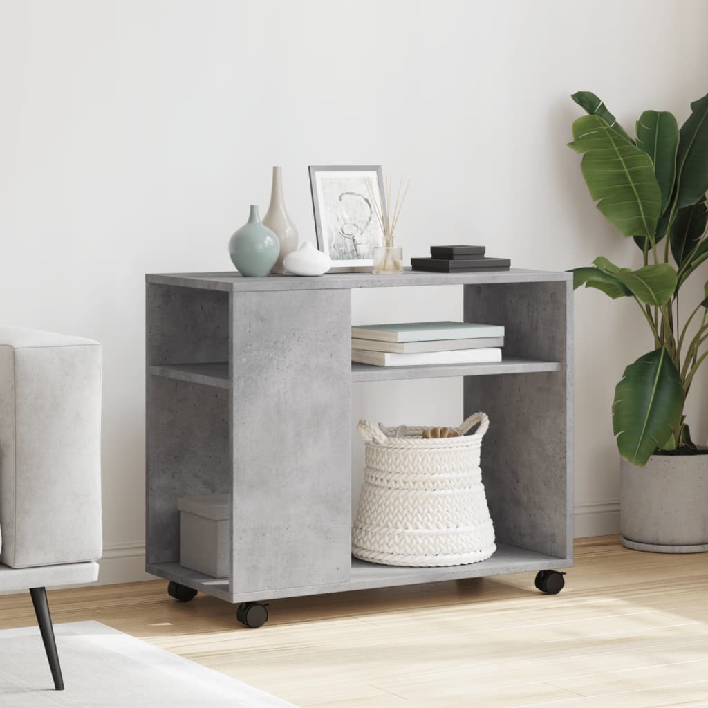 vidaXL Beistelltisch mit Rollen Betongrau 70x35x60 cm Holzwerkstoff