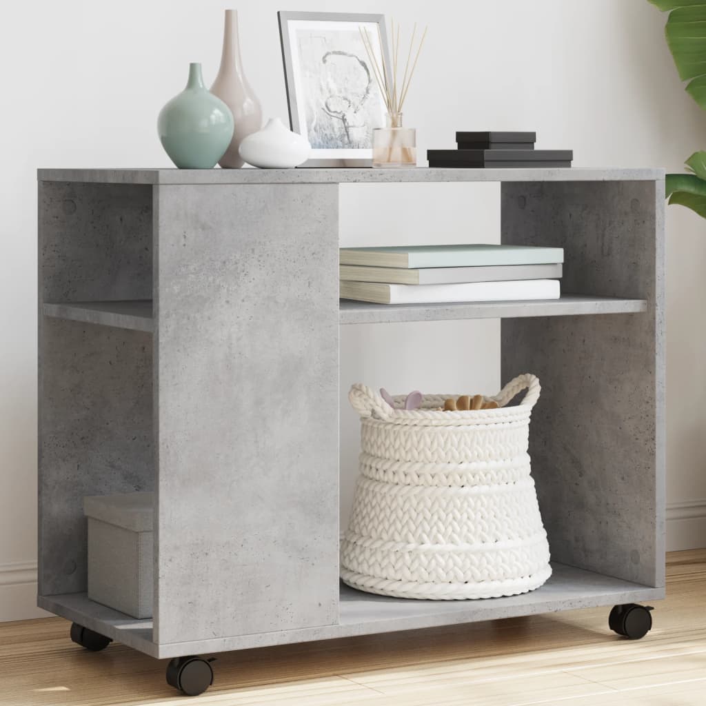 vidaXL Beistelltisch mit Rollen Betongrau 70x35x60 cm Holzwerkstoff