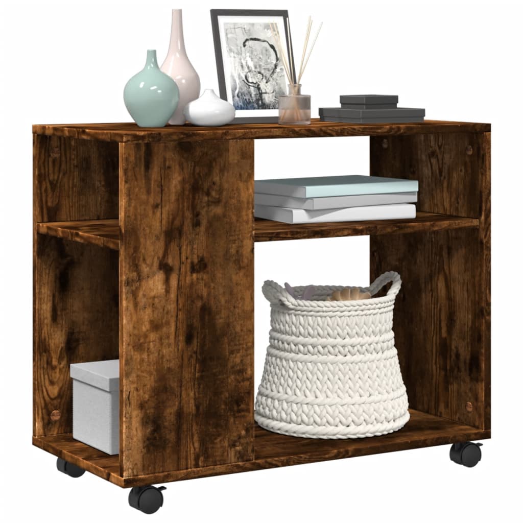 vidaXL Beistelltisch mit Rollen Räuchereiche 70x35x60 cm Holzwerkstoff