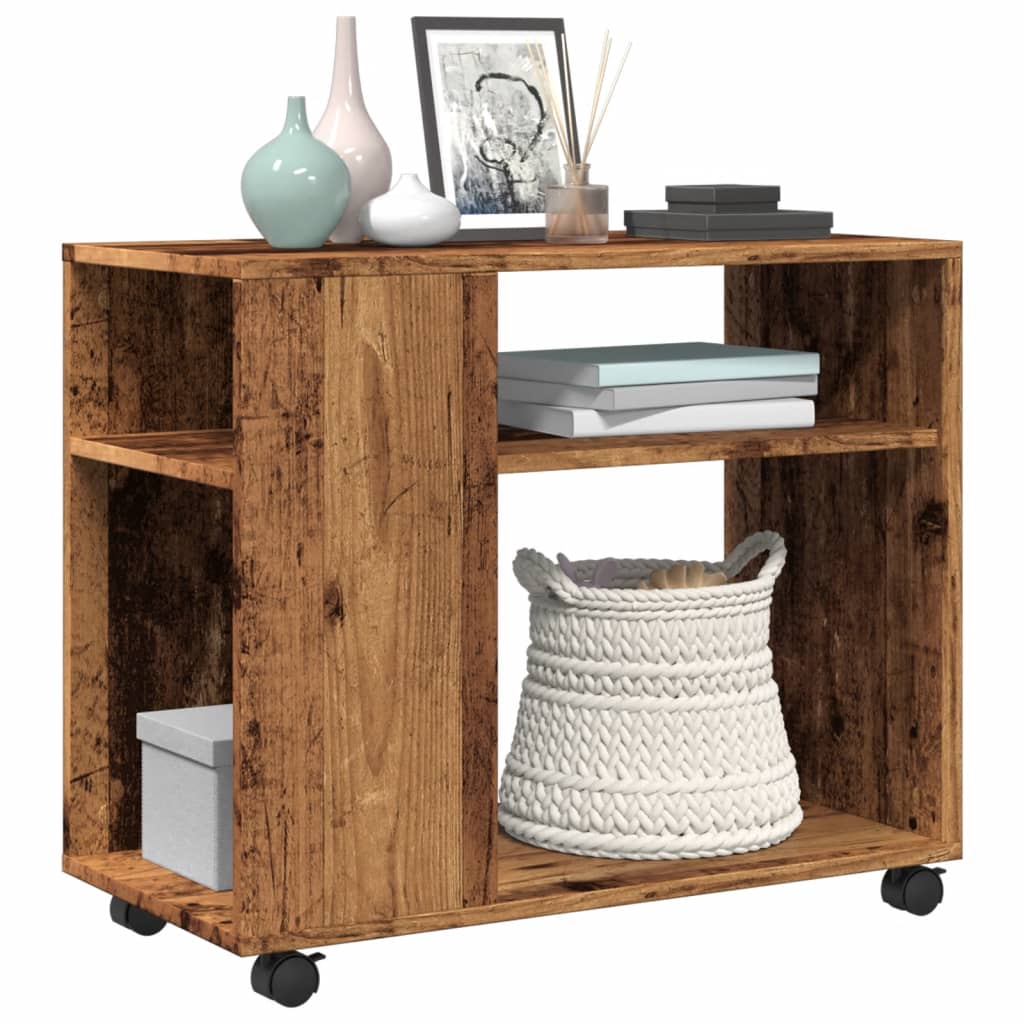 vidaXL Beistelltisch mit Rollen Altholz-Optik 70x35x60cm Holzwerkstoff