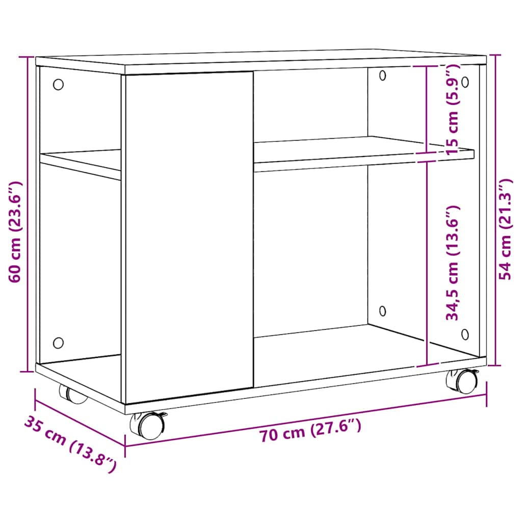vidaXL Beistelltisch mit Rollen Artisan-Eiche 70x35x60cm Holzwerkstoff