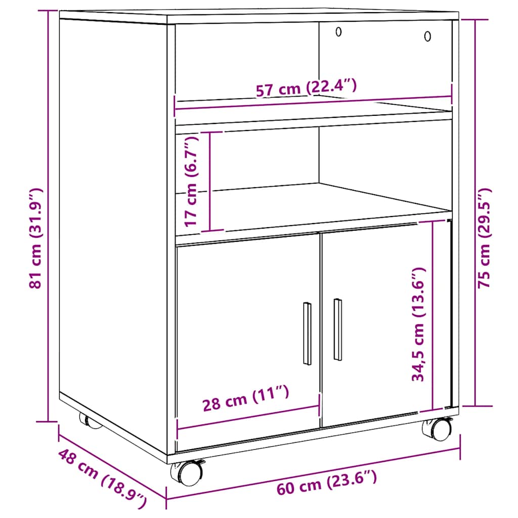 Rollschrank Artisan-Eiche 60x48x81 cm Holzwerkstoff