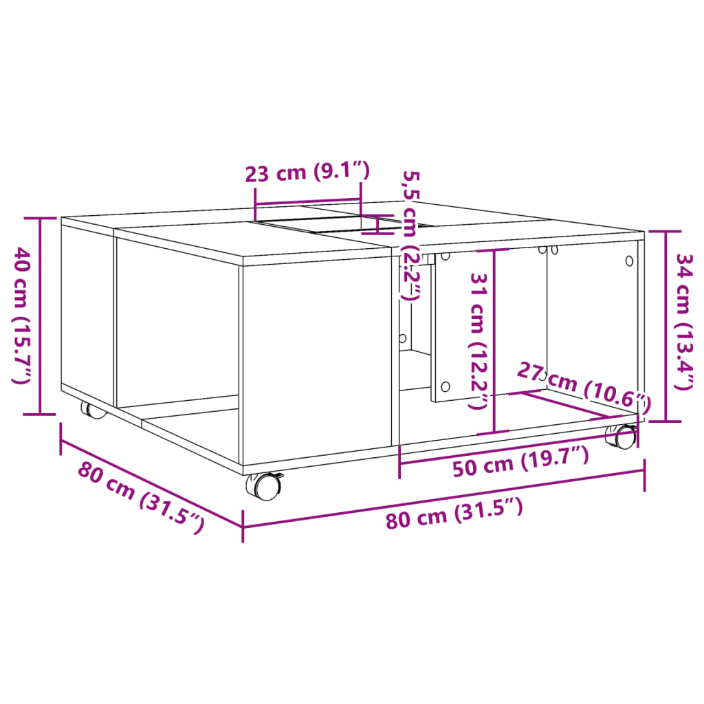 vidaXL Table basse marron aspect chêne 80x80x40 cm Bois d'ingénierie