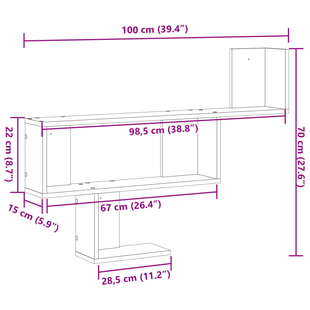 vidaXL Étagère murale Blanc 100x15x70 cm Bois d'ingénierie