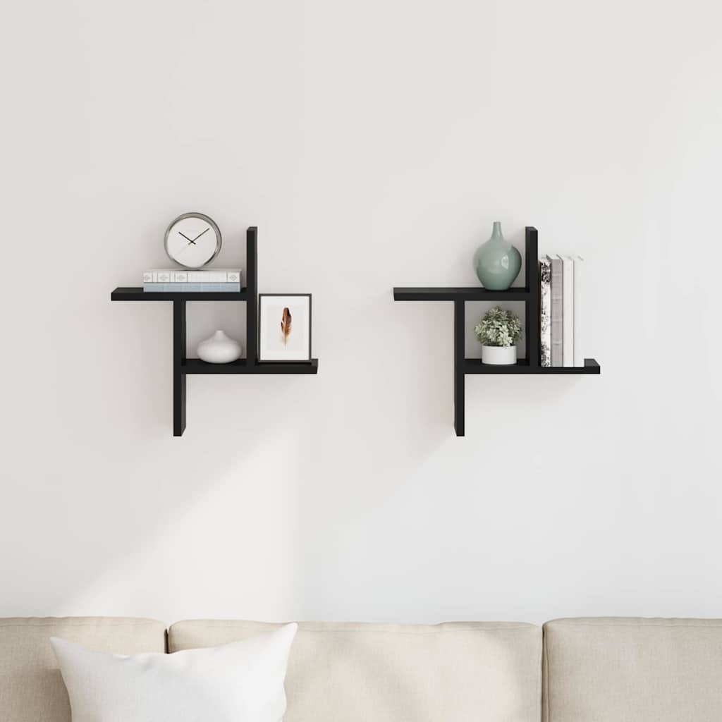 Wandregale 2 Stk. Schwarz 38x12x38 cm Holzwerkstoff