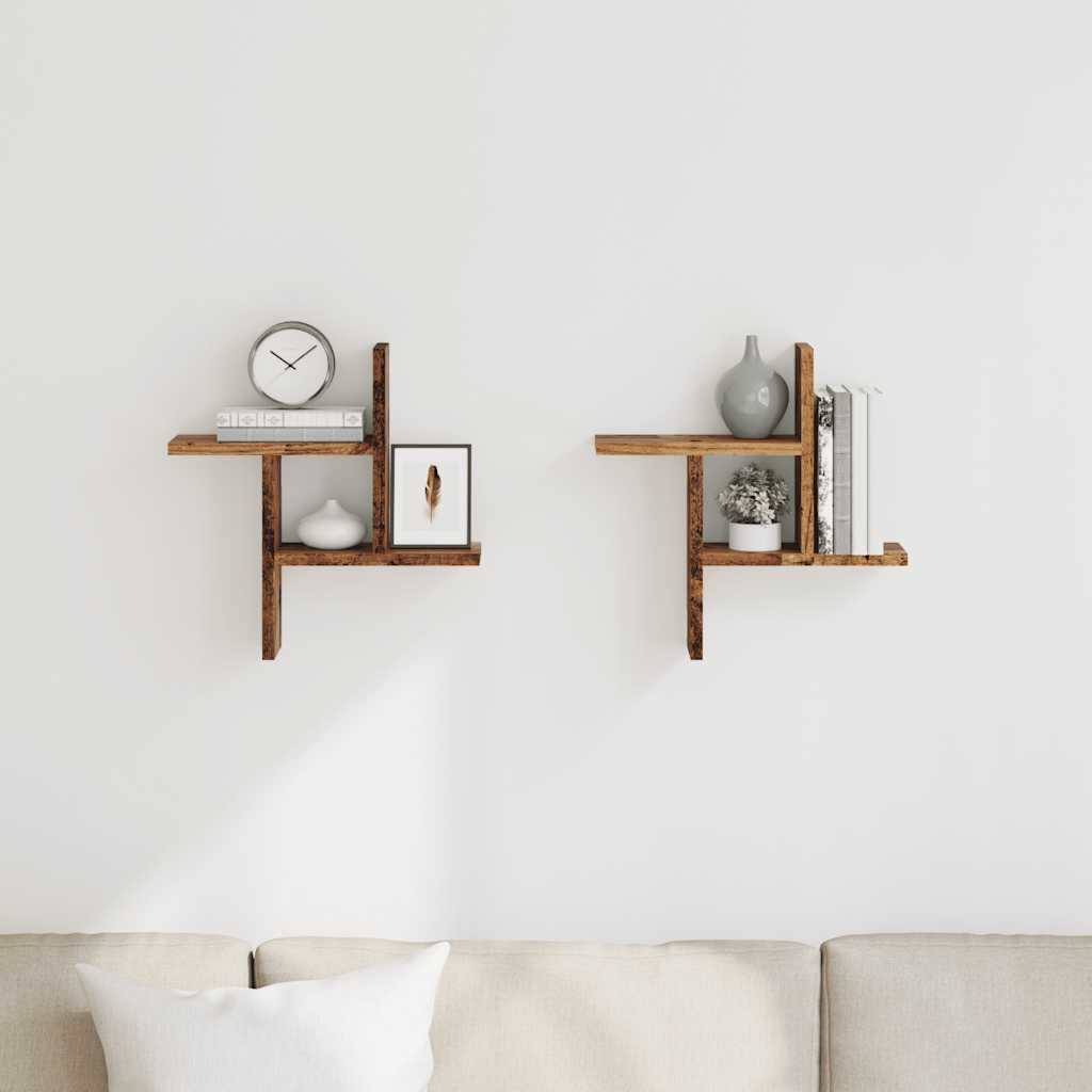 vidaXL Étagères murales 2 pcs Aspect bois de récupération 38x12x38 cm Bois d'ingénierie
