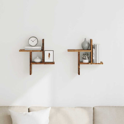 vidaXL Étagères murales 2 pcs Aspect bois de récupération 38x12x38 cm Bois d'ingénierie