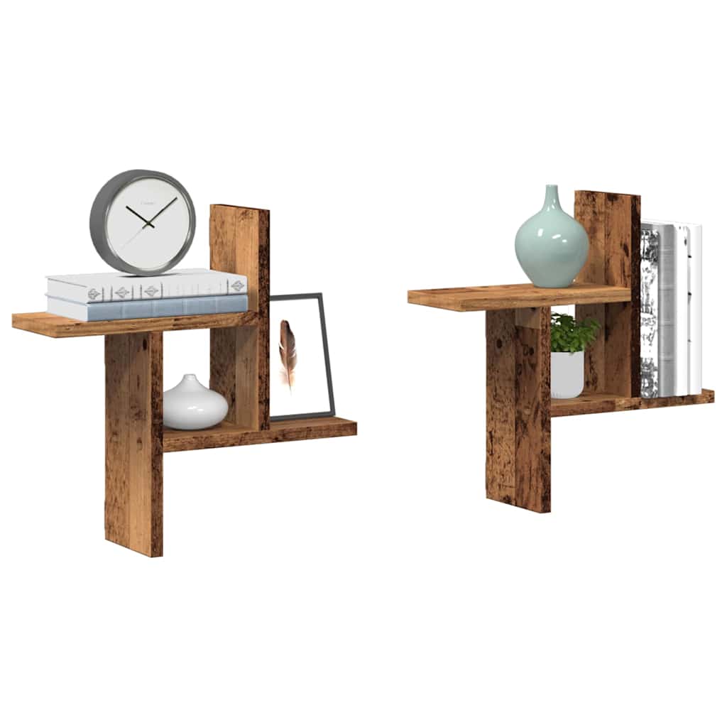 vidaXL Étagères murales 2 pcs Aspect bois de récupération 38x12x38 cm Bois d'ingénierie