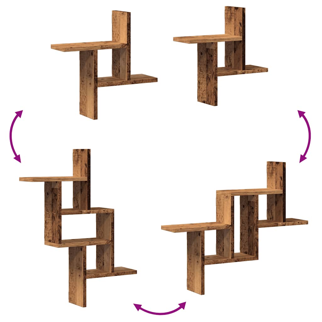 vidaXL Étagères murales 2 pcs Aspect bois de récupération 38x12x38 cm Bois d'ingénierie