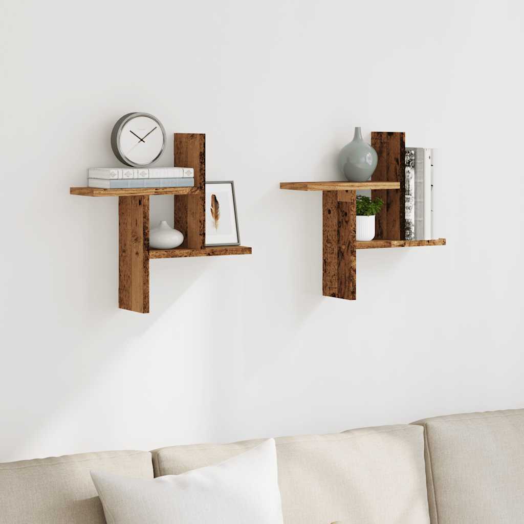 vidaXL Étagères murales 2 pcs Aspect bois de récupération 38x12x38 cm Bois d'ingénierie
