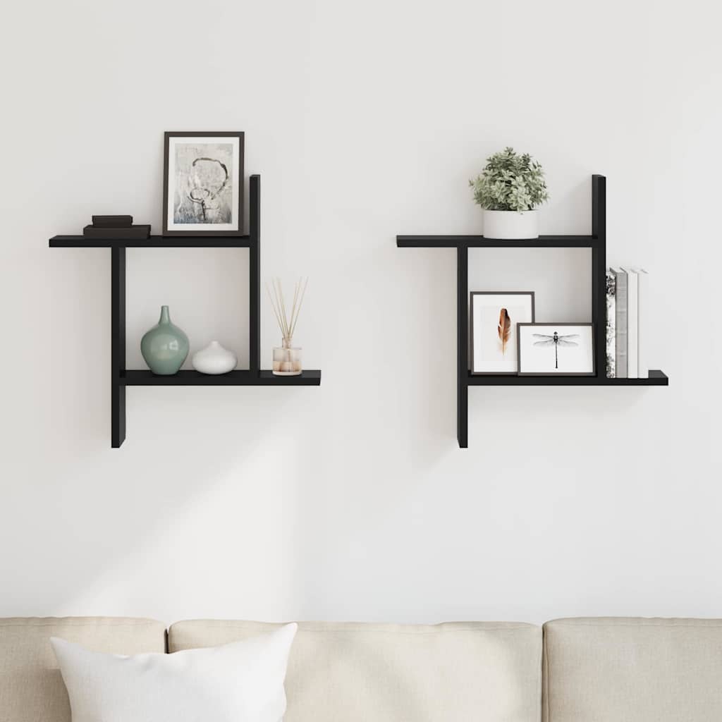 vidaXL Étagères murales 2 pcs Noir 50x12x50 cm Bois d'ingénierie
