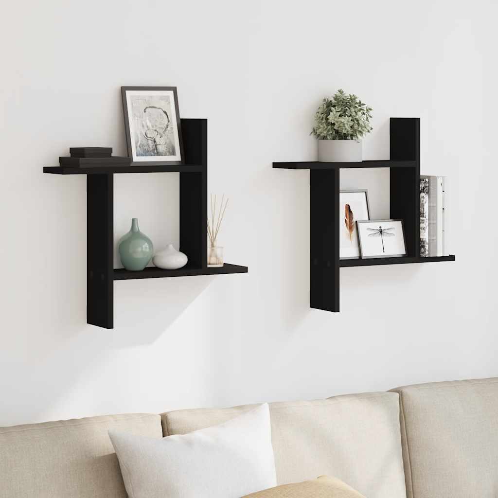 vidaXL Étagères murales 2 pcs Noir 50x12x50 cm Bois d'ingénierie