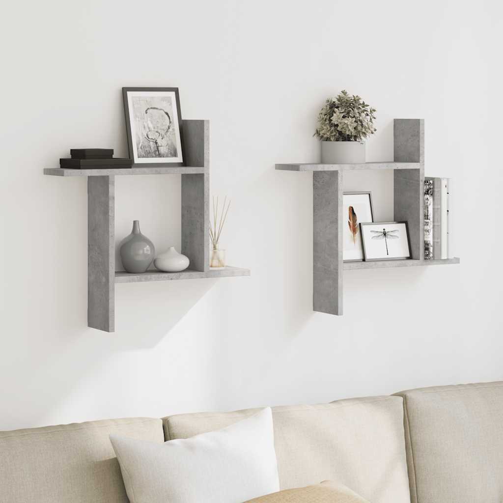 vidaXL Étagères murales 2 pcs Gris béton 50x12x50 cm Bois d'ingénierie