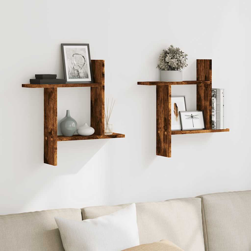 vidaXL Étagères murales 2 pcs Chêne fumé 50x12x50 cm Bois d'ingénierie