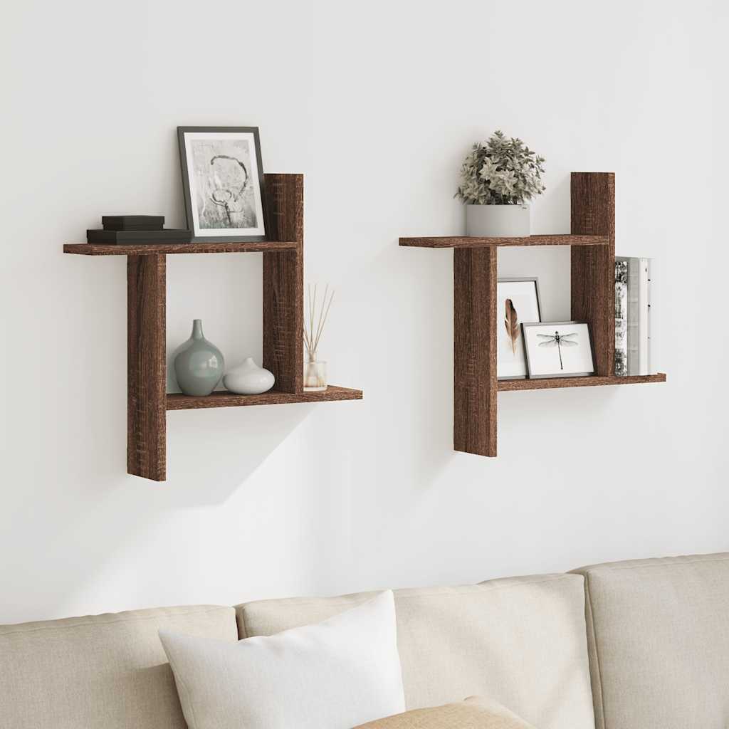 vidaXL Étagères murales 2 pcs Aspect chêne marron 50x12x50 cm Bois d'ingénierie