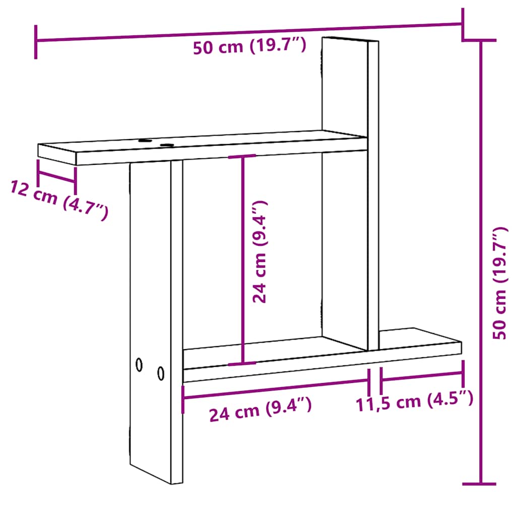 vidaXL Étagères murales 2 pcs Aspect bois de récupération 50x12x50 cm Bois d'ingénierie