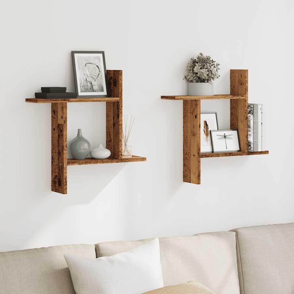 vidaXL Étagères murales 2 pcs Aspect bois de récupération 50x12x50 cm Bois d'ingénierie