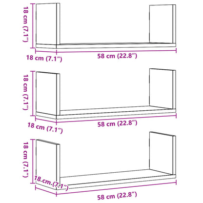 vidaXL Wandregale 3 Stk. Betongrau 58x18x18 cm Holzwerkstoff