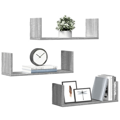vidaXL Wandregale 3 Stk. Grau Sonoma 58x18x18 cm Holzwerkstoff