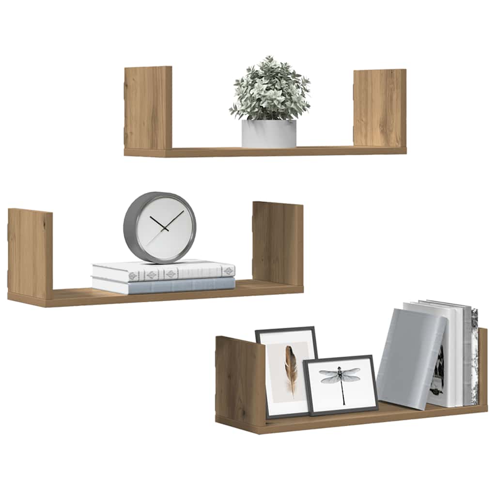 vidaXL Wandregale 3 Stk. Artisan-Eiche 58x18x18 cm Holzwerkstoff