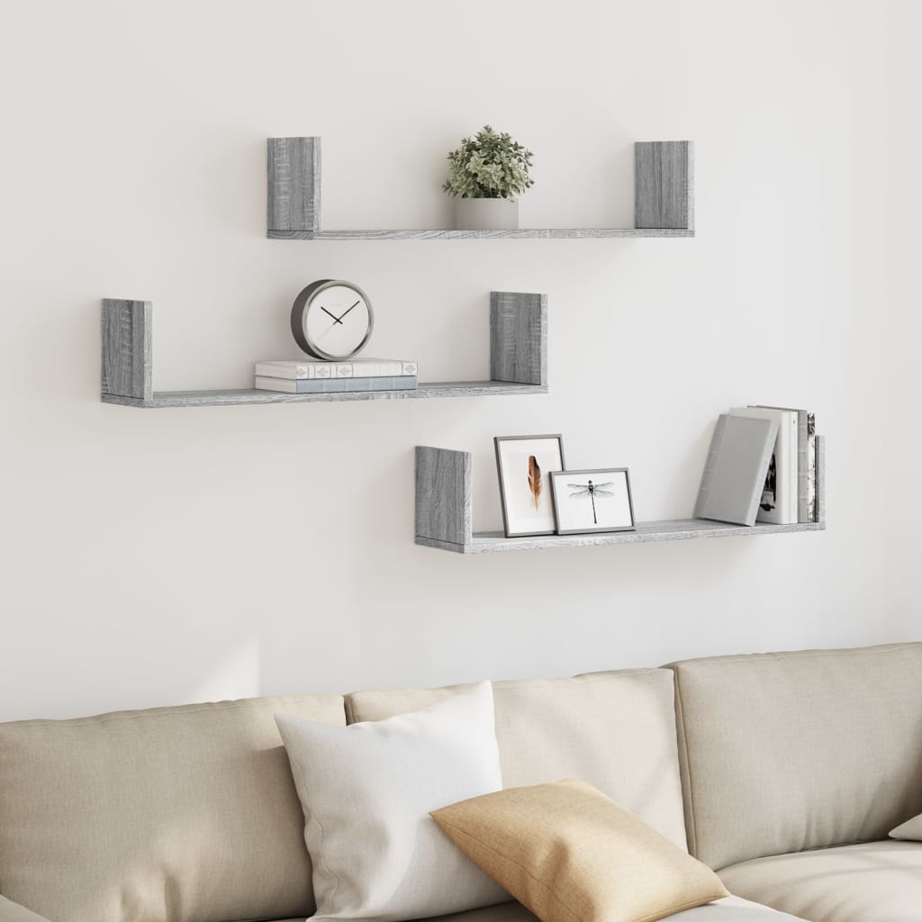 vidaXL Étagères murales 3 pcs Gris sonoma 80x18x18 cm Bois d'ingénierie