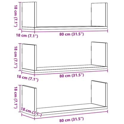 vidaXL Étagères murales 3 pcs aspect bois de récupération 80x18x18 cm Bois d'ingénierie