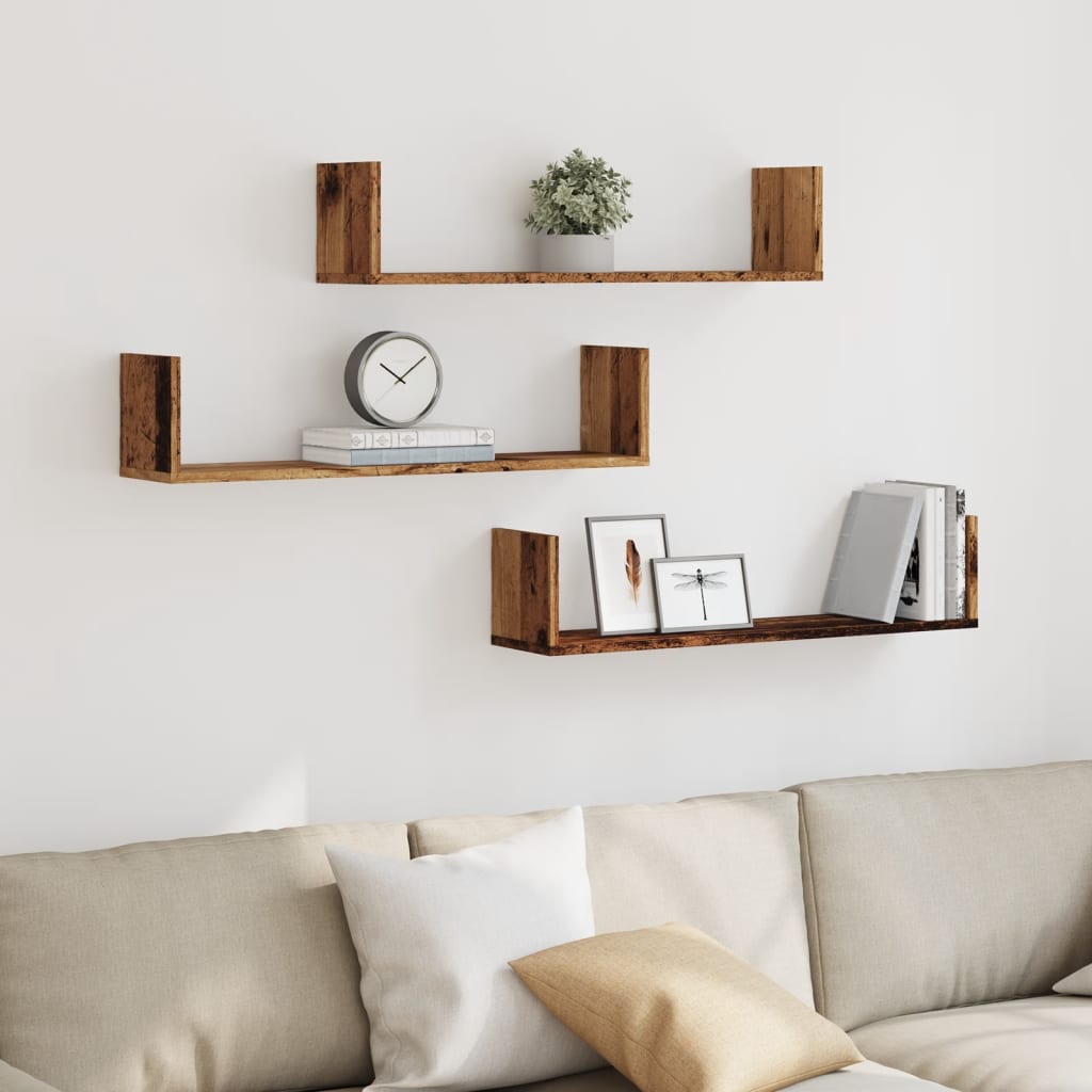 vidaXL Étagères murales 3 pcs aspect bois de récupération 80x18x18 cm Bois d'ingénierie