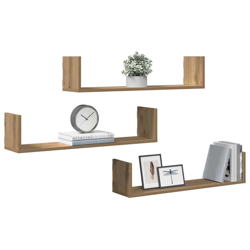 vidaXL Wandregale 3 Stk. Artisan-Eiche 80x18x18 cm Holzwerkstoff