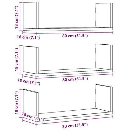 vidaXL Wandregale 3 Stk. Artisan-Eiche 80x18x18 cm Holzwerkstoff