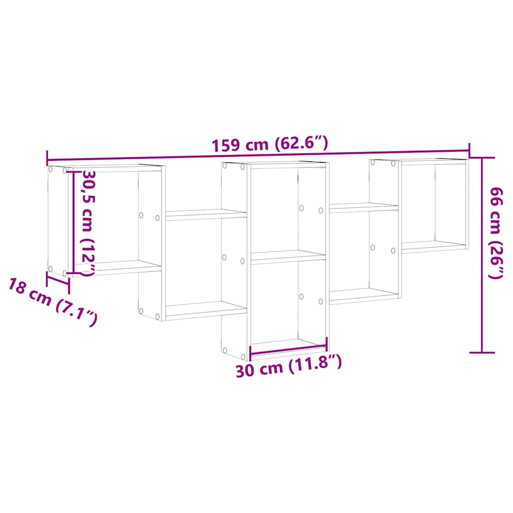 vidaXL Wandregal Räuchereiche 159x18x66 cm Holzwerkstoff