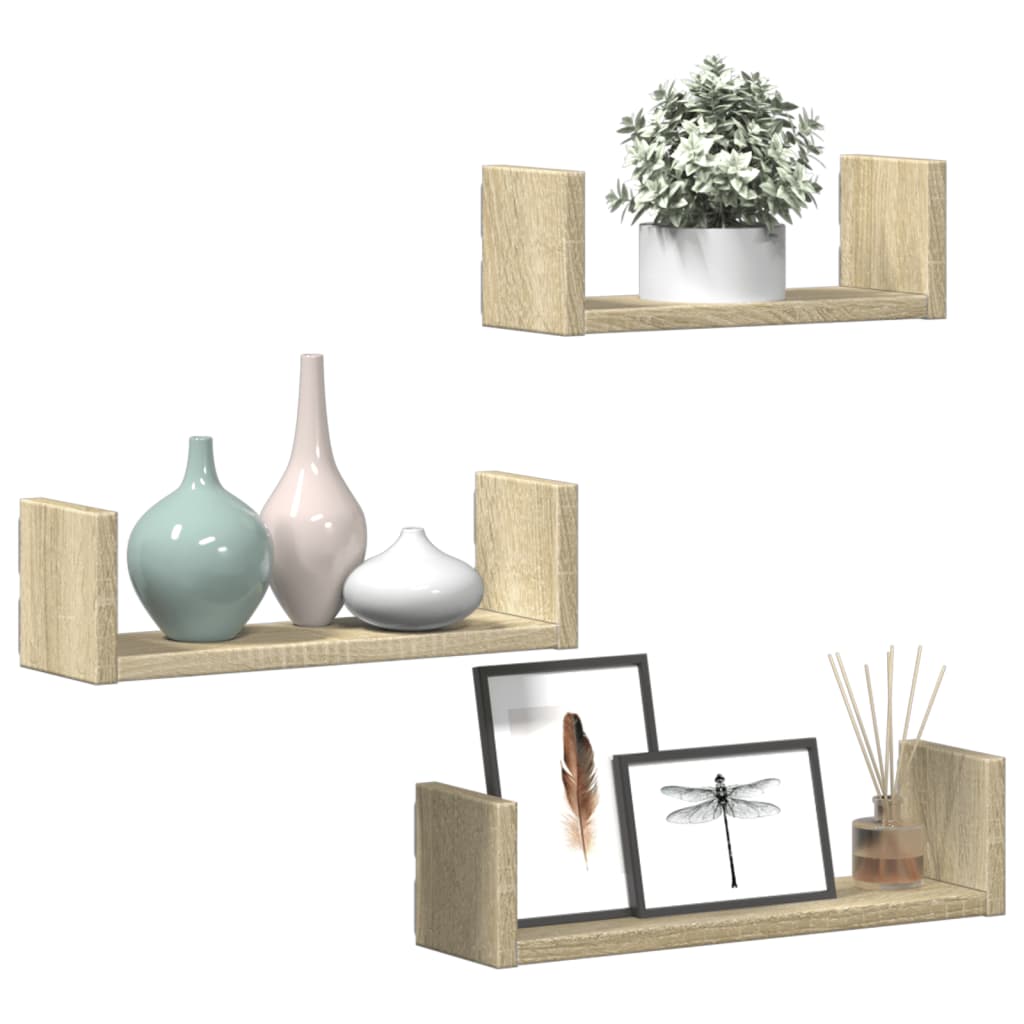 vidaXL Étagère murale 3 pcs chêne Sonoma en bois d'ingénierie