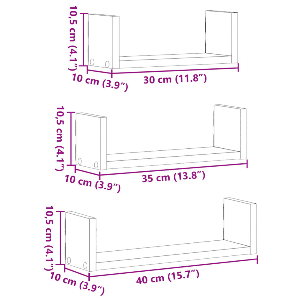 vidaXL Étagère murale 3 pcs chêne Sonoma en bois d'ingénierie